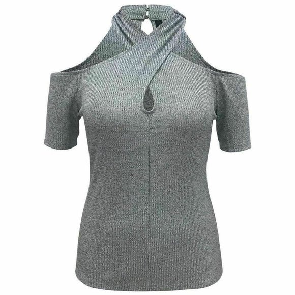 NEW!INC L keyhole choker cold shoulder top - Picture 5 of 11